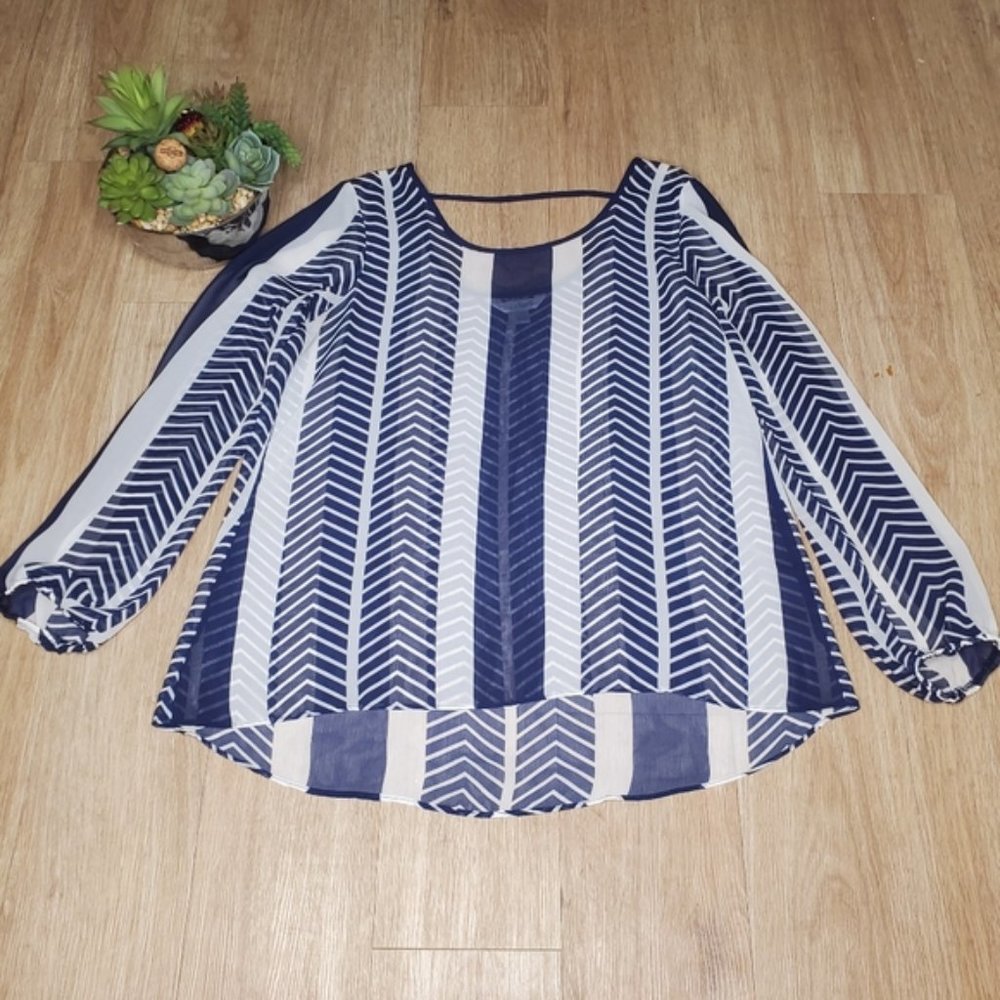 BOGO Charming Charlie Sheer Striped Top White Blue Oversized Nautical Preppy M